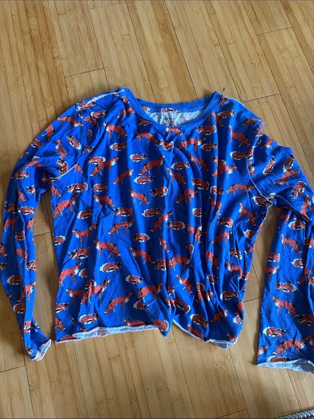 Anthropologie Bright Blue Fox Print Long Sleeve Tee